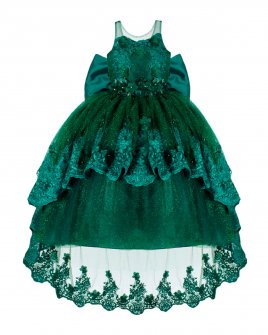 Vestido de fiesta para niña con sobrefalda de bordado y flores 3D
